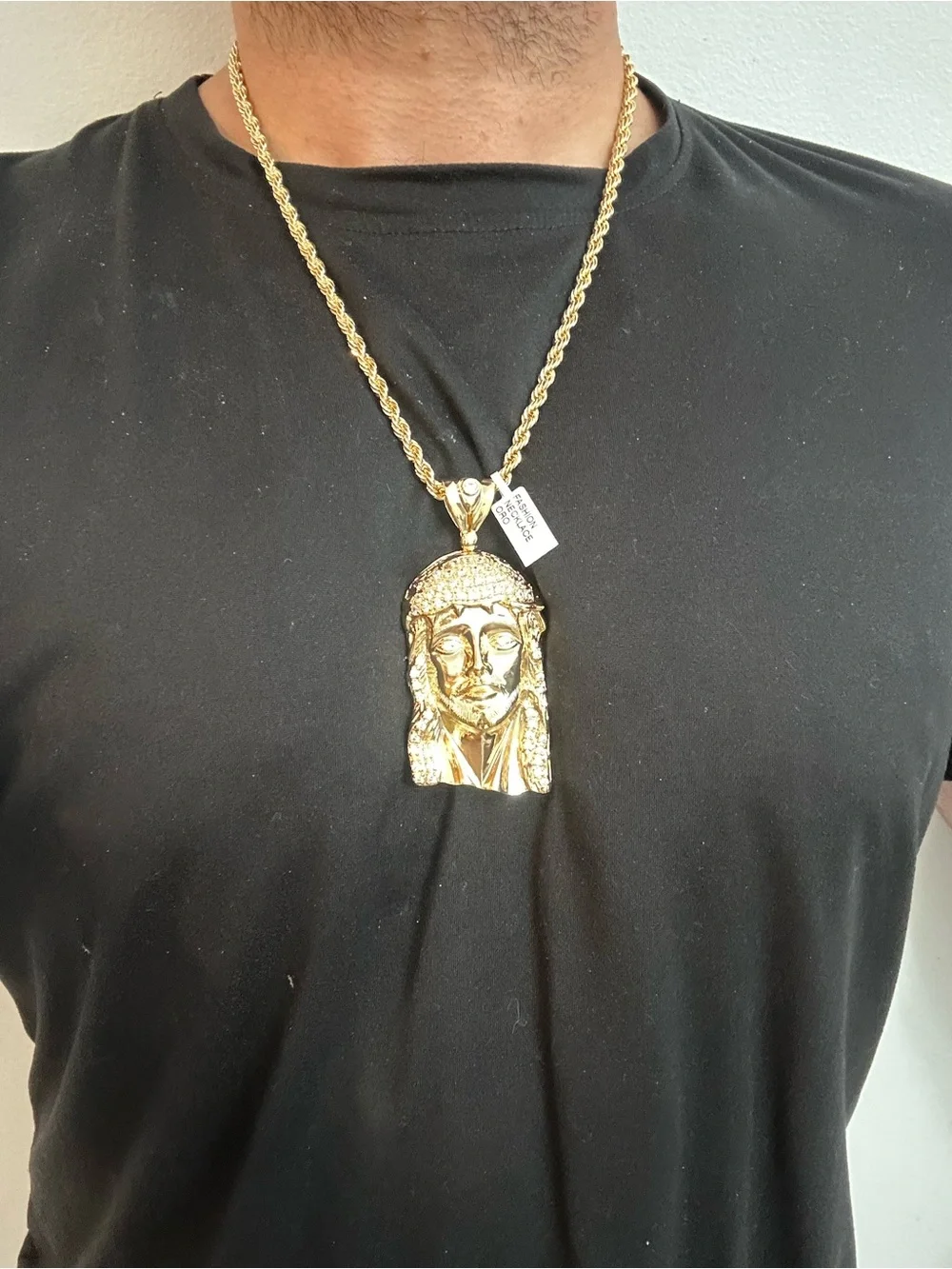New Gold plated cz Jesus Pendant charm with new gold plated Necklace chain